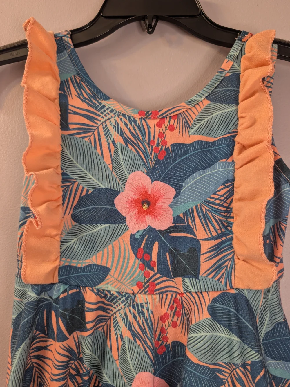 Patpat Tropical Floral Ruffle Crisscross Back Summer Sundress Vacation Sz 8-9 Yr